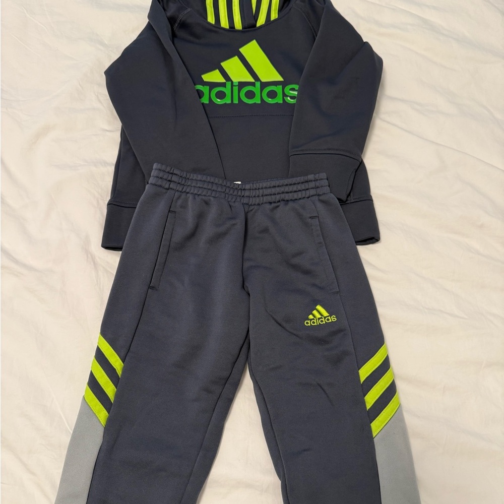 Adidas Kids Black and Neon Green Joggers
